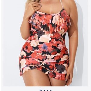 MEET CURVE technicolor bandeau flower print Swimdress Size 2X